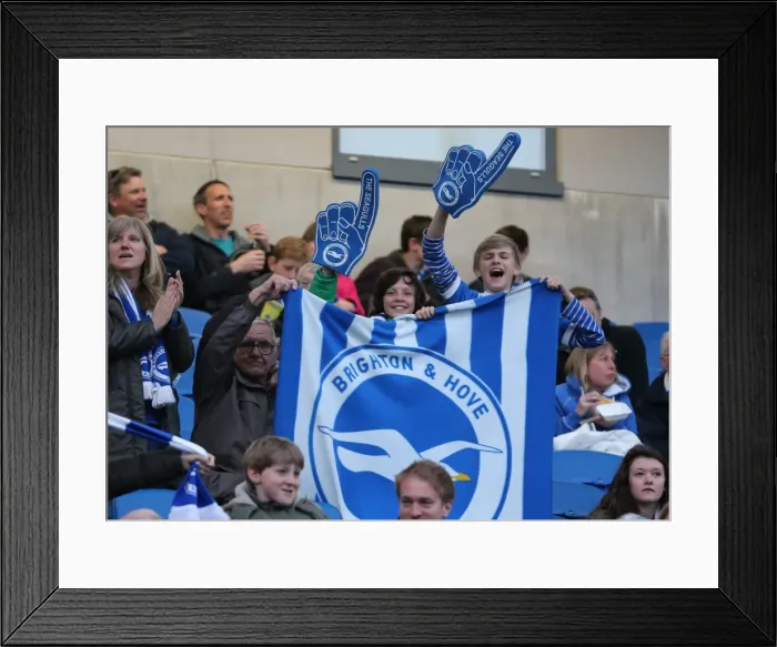 Framed Print : Passionate Moment: Brighton & Hove Albion Fans at the American Express Community Stadium vs. AFC Bournemouth (10APR15)