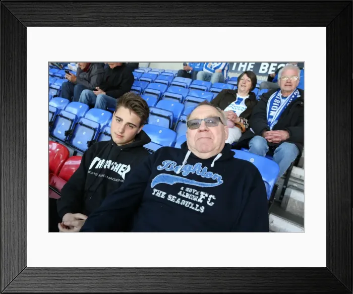 Framed Print : Brighton and Hove Albion Fans in Full Force: A Sea of Colors at Wigan Athletic Championship Clash (18APR15)