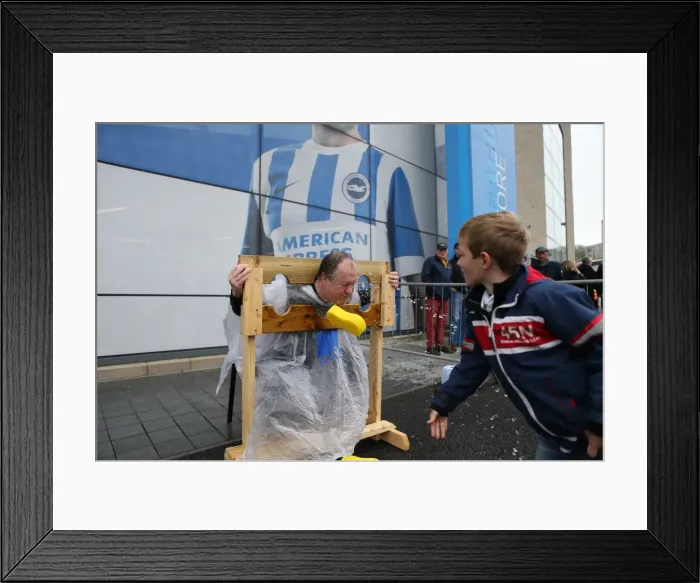 Framed Print : Brighton and Hove Albion vs. Watford: Guy Butters in the Stocks - Sky Bet Championship Clash (25APR15) Framed Print : Brighton and Hove Albion vs. Watford: Guy Butters in the Stocks - Sky Bet Championship Clash (25APR15)