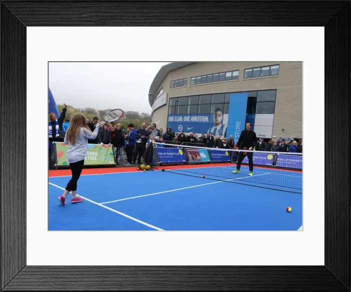 Framed Print : Greg Rusedski's Unusual Intervention: Tennis on the Side at Brighton & Hove Albion vs. Watford Championship Match Framed Print : Greg Rusedski's Unusual Intervention: Tennis on the Side at Brighton & Hove Albion vs. Watford Championship Match
