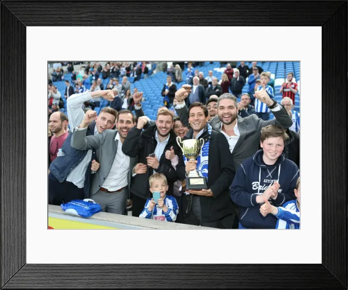 Framed Print : Jubilant Watford Fans Celebrate Promotion to Premier League after Brighton and Hove Albion Match