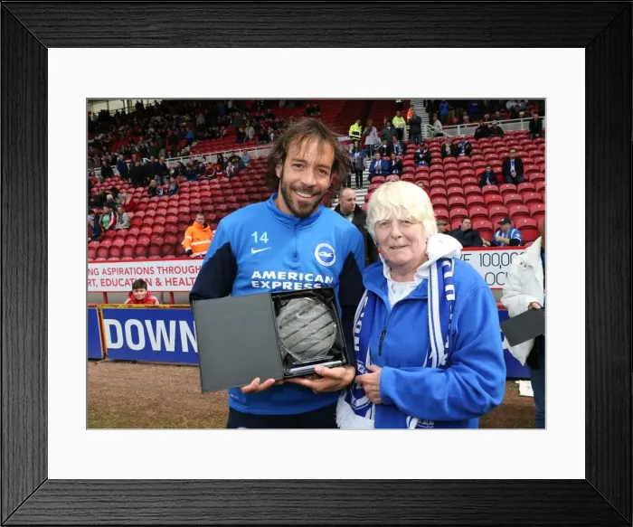 Framed Print : Brighton and Hove Albion: Fans Honour Player of the Season at Middlesbrough Championship Match, May 2015