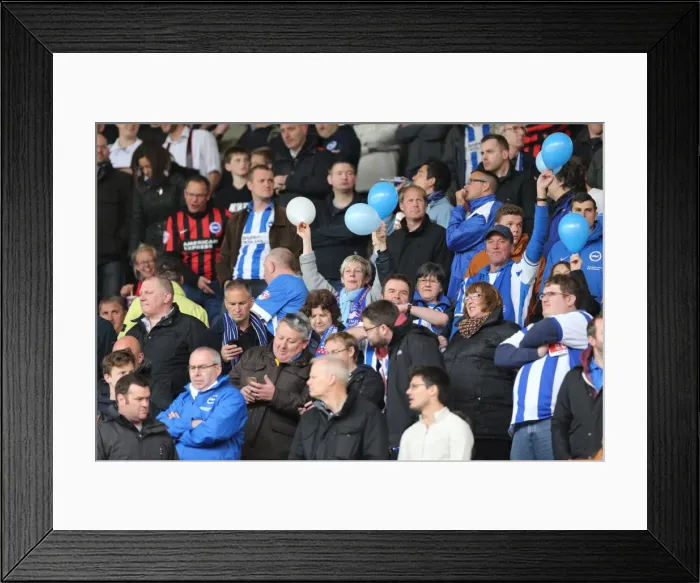 Framed Print : Brighton and Hove Albion Fans Celebrate at Middlesbrough's Riverside Stadium during Sky Bet Championship Match (02MAY15)