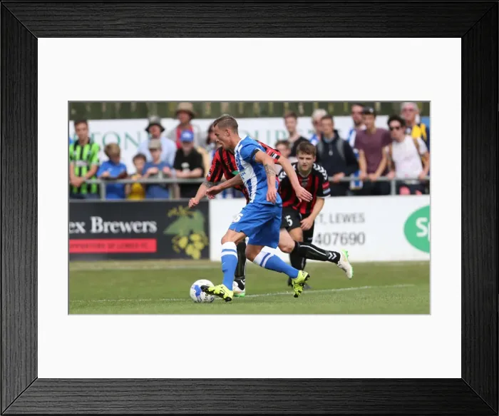 Framed Print : Brighton and Hove Albion vs Lewes: Pre-Season Friendly Clash at Dripping Pan (18th July 2015)
