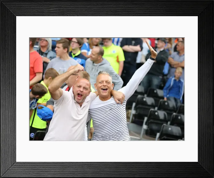 Framed Print : Brighton & Hove Albion's Thrilling Victory at Craven Cottage: Fans Celebrate in Jubilant Mood (Fulham vs. Brighton, Sky Bet Championship 2015) Framed Print : Brighton & Hove Albion's Thrilling Victory at Craven Cottage: Fans Celebrate in Jubilant Mood (Fulham vs. Brighton, Sky Bet Championship 2015)