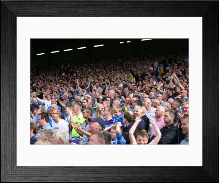 Framed Print : Jubilant Albion Fans Celebrate at Craven Cottage during Fulham vs. Brighton and Hove Championship Match (15th August 2015) Framed Print : Jubilant Albion Fans Celebrate at Craven Cottage during Fulham vs. Brighton and Hove Championship Match (15th August 2015)