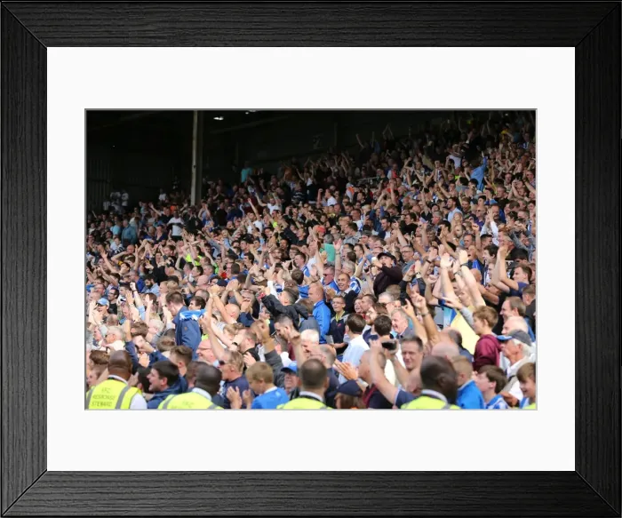 Framed Print : Jubilant Brighton Fans Celebrate at Craven Cottage during Fulham vs. Brighton and Hove Albion Championship Match, 2015 Framed Print : Jubilant Brighton Fans Celebrate at Craven Cottage during Fulham vs. Brighton and Hove Albion Championship Match, 2015