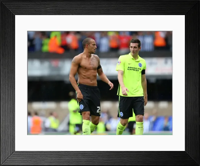 Framed Print : Brighton and Hove Albion: Bobby Zamora and Lewis Dunk Part Ways at the Final Whistle of Ipswich Town Clash (August 28, 2015)