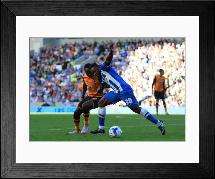 Framed Print : Intense Battle for Possession: LuaLua vs. Odubajo in Brighton & Hove Albion vs. Hull City (Sky Bet Championship, 12th September 2015)