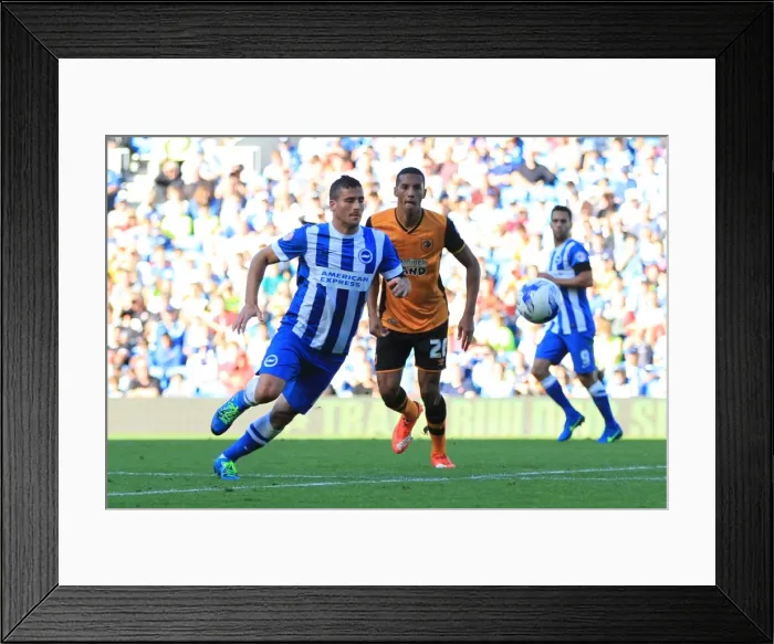 Framed Print : Tomer Hemed Chases After the Ball in Intense Brighton and Hove Albion vs Hull City Championship Match, September 2015