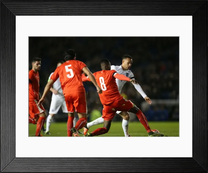 Framed Print : U21 Europe Championship Qualifier: England vs. Switzerland (16 November 2015) - Intense Match Action at American Express Community Stadium, Brighton and Hove