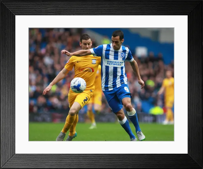Framed Print : Brighton's Sam Baldock Shields Ball from Vermijl in Championship Clash Framed Print : Brighton's Sam Baldock Shields Ball from Vermijl in Championship Clash