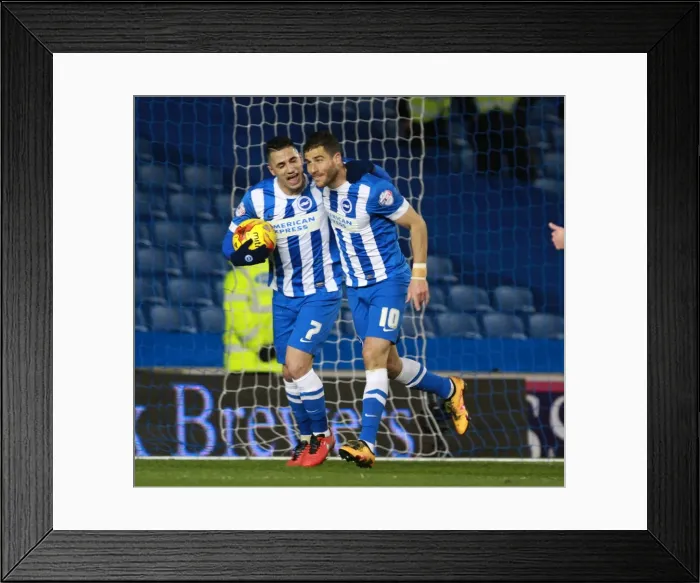 Framed Print : Brighton & Hove Albion: Tomer Hemed Scores Penalty Against Leeds United (29 Feb 2016)