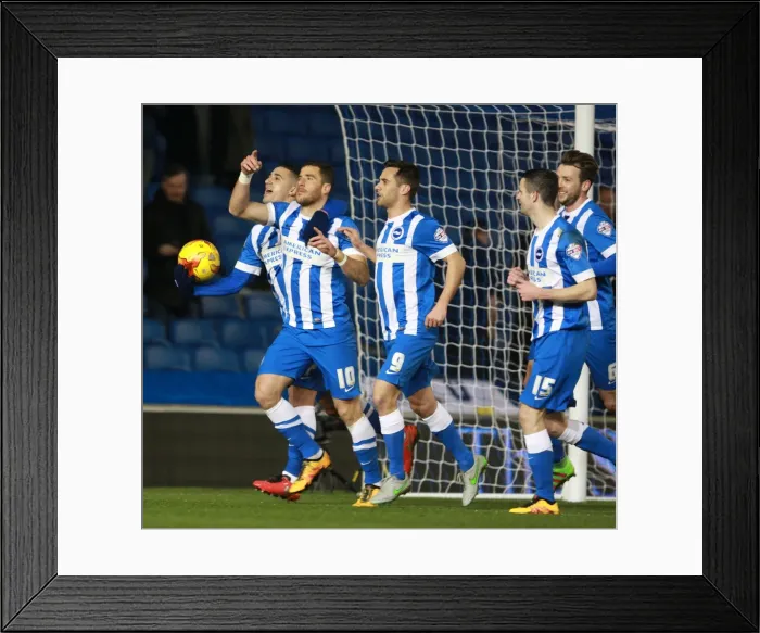 Framed Print : Brighton's Tomer Hemed Scores Penalty Against Leeds United - Sky Bet Championship 2016