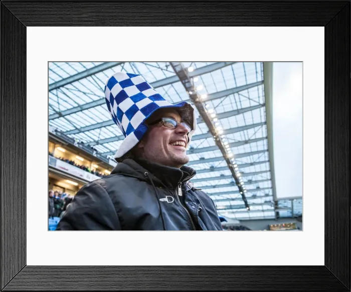 Framed Print : Brighton and Hove Albion vs Fulham: A Passionate Albion Fan Amidst the Sky Bet Championship Action (15APR16) Framed Print : Brighton and Hove Albion vs Fulham: A Passionate Albion Fan Amidst the Sky Bet Championship Action (15APR16)