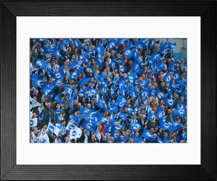 Framed Print : Brighton and Hove Albion Fans Wave Flags in Play-Off Tension: Sky Bet Championship, Brighton vs. Sheffield Wednesday (16MAY16) Framed Print : Brighton and Hove Albion Fans Wave Flags in Play-Off Tension: Sky Bet Championship, Brighton vs. Sheffield Wednesday (16MAY16)