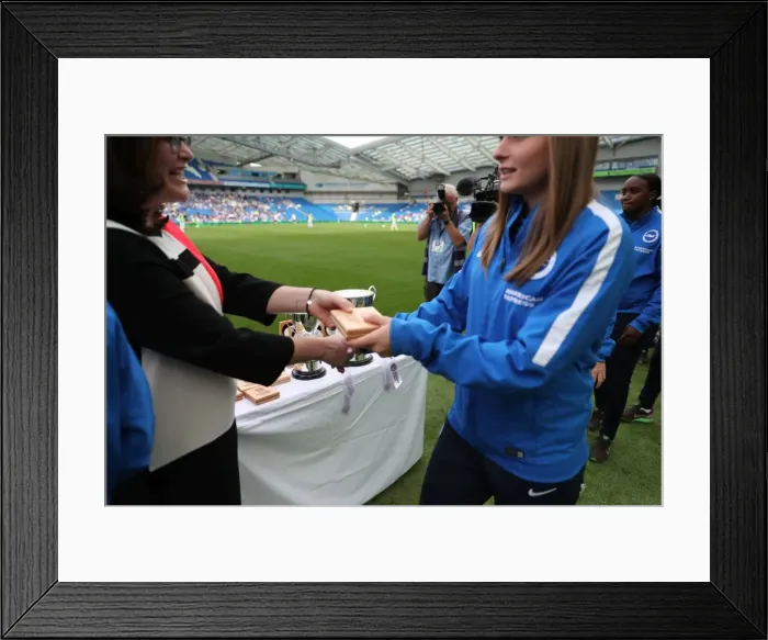 Framed Print : Brighton and Hove Albion Women Celebrate Trophy Victory Ahead of EFL Sky Bet Championship Clash vs. S.S. Lazio (31JUL16) Framed Print : Brighton and Hove Albion Women Celebrate Trophy Victory Ahead of EFL Sky Bet Championship Clash vs. S.S. Lazio (31JUL16)