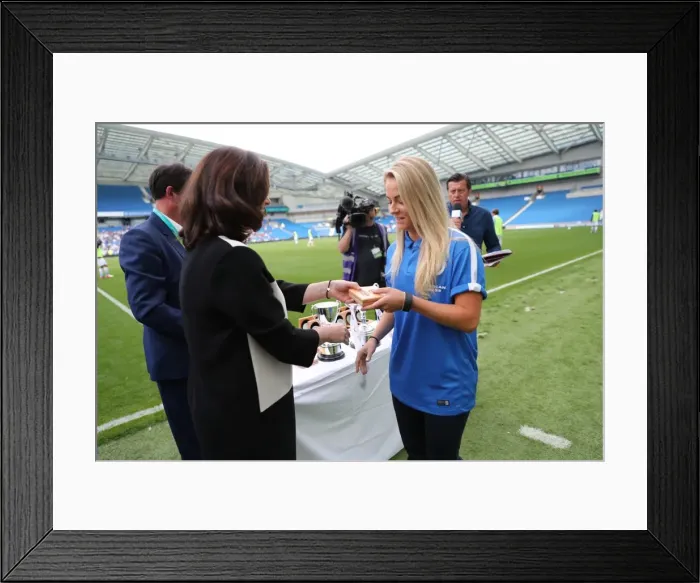 Framed Print : Brighton and Hove Albion Women Celebrate Trophy Victory Before EFL Sky Bet Championship Clash Against S.S. Lazio (31JUL16) Framed Print : Brighton and Hove Albion Women Celebrate Trophy Victory Before EFL Sky Bet Championship Clash Against S.S. Lazio (31JUL16)