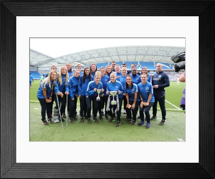 Framed Print : Brighton and Hove Albion Women Celebrate Trophy Victory Ahead of EFL Sky Bet Championship Clash with SS Lazio (31JUL16) Framed Print : Brighton and Hove Albion Women Celebrate Trophy Victory Ahead of EFL Sky Bet Championship Clash with SS Lazio (31JUL16)