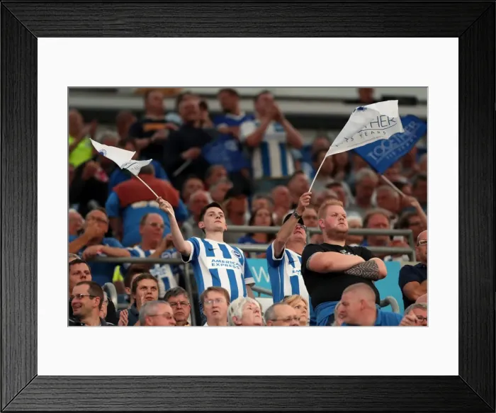 Framed Print : Brighton and Hove Albion Fans Wave Flags during EFL Sky Bet Championship Match vs. Nottingham Forest (12th August 2016) Framed Print : Brighton and Hove Albion Fans Wave Flags during EFL Sky Bet Championship Match vs. Nottingham Forest (12th August 2016)