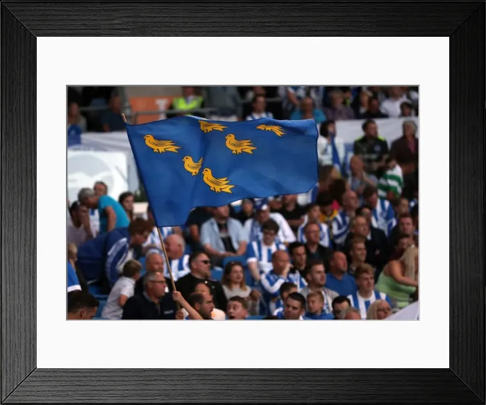 Framed Print : Sussex Martlets Flag Waves Proudly at Brighton and Hove Albion vs. Nottingham Forest (12th August 2016) Framed Print : Sussex Martlets Flag Waves Proudly at Brighton and Hove Albion vs. Nottingham Forest (12th August 2016)
