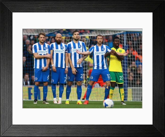Framed Print : Brighton & Hove Albion's Defensive Quartet Form a Wall Against Norwich City (29OCT16) Framed Print : Brighton & Hove Albion's Defensive Quartet Form a Wall Against Norwich City (29OCT16)