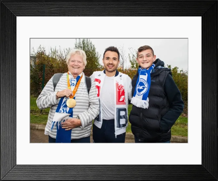 Framed Print : Paralympian Will Bayley Cheers on Brighton and Hove Albion vs. Norwich City, October 2016 Framed Print : Paralympian Will Bayley Cheers on Brighton and Hove Albion vs. Norwich City, October 2016