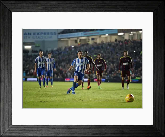 Framed Print : Tomer Hemed Scores Penalty for Brighton & Hove Albion Against Ipswich Town in EFL Championship (February 14, 2017)
