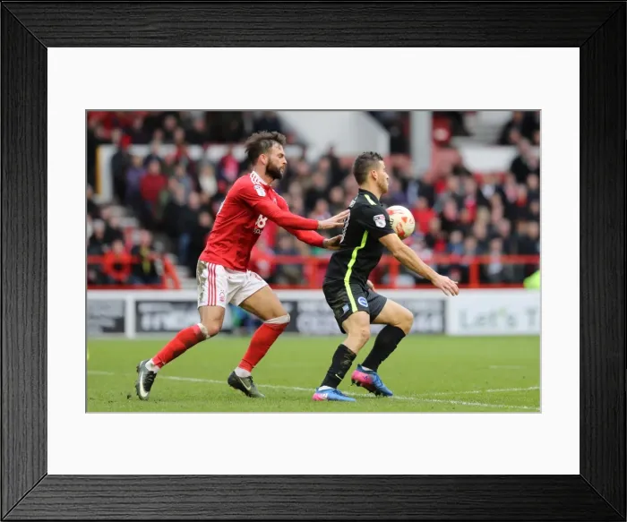 Framed Print : Brighton and Hove Albion vs. Nottingham Forest: EFL Sky Bet Championship Clash at City Ground (04MAR17) - Intense Action from the Football Field