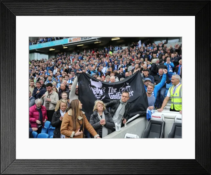 Framed Print : Brighton and Hove Albion Fans in Full Throat at the American Express Community Stadium during EFL Sky Bet Championship Match vs. Wigan Athletic (17APR17) Framed Print : Brighton and Hove Albion Fans in Full Throat at the American Express Community Stadium during EFL Sky Bet Championship Match vs. Wigan Athletic (17APR17)
