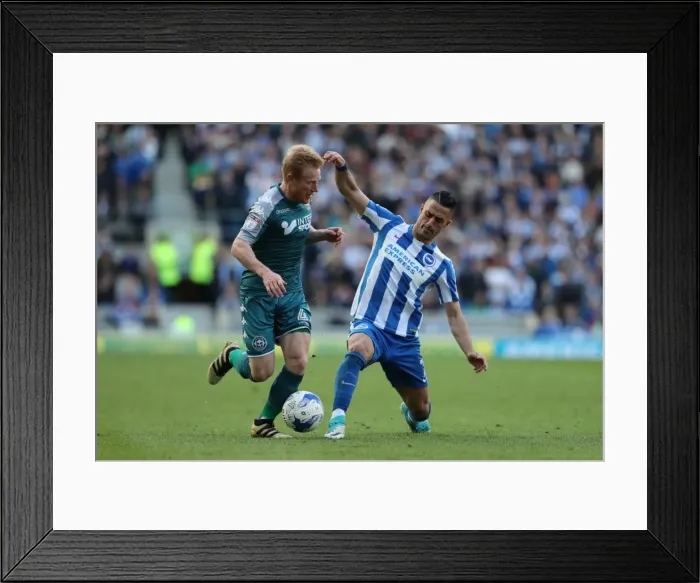 Framed Print : Brighton and Hove Albion vs. Wigan Athletic: A Tight Championship Battle at the American Express Community Stadium (17th April 2017)