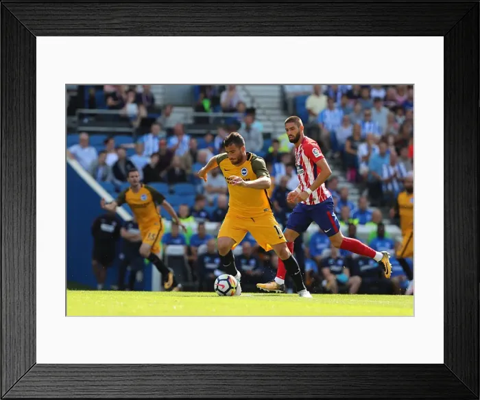 Framed Print : Brighton & Hove Albion vs Atletico Madrid: Tomer Hemed in Action at American Express Community Stadium (August 2017)