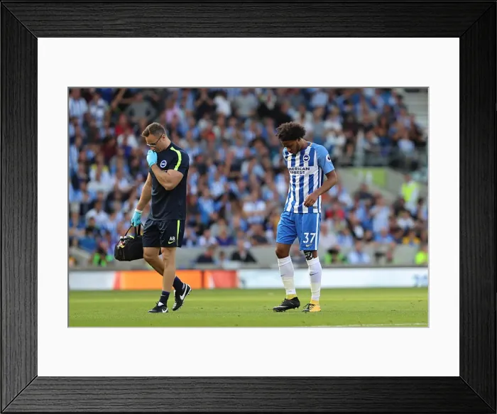 Framed Print : Brighton & Hove Albion's Isaiah Brown Suffers Injury Against Manchester City (12AUG17) Framed Print : Brighton & Hove Albion's Isaiah Brown Suffers Injury Against Manchester City (12AUG17)