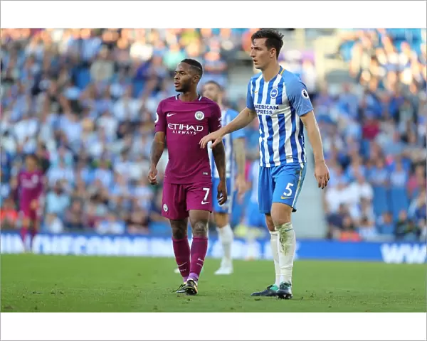 Dunk vs Sterling: Intense Clash Between Brighton's Lewis Dunk and Manchester City's Raheem Sterling in Premier League Match (12th August 2017)