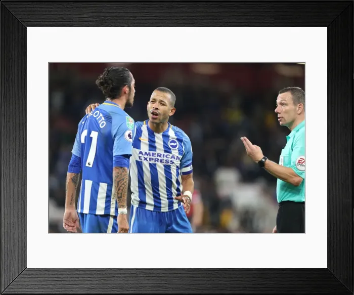 Framed Print : Brighton and Hove Albion's Liam Rosenior and Ezequiel Schelotto in Action against AFC Bournemouth in the EFL Cup, 19th September 2017