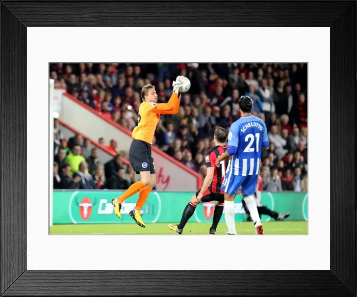 Framed Print : Tim Krul Saves for Brighton and Hove Albion in EFL Cup Clash against Bournemouth (19SEP17)