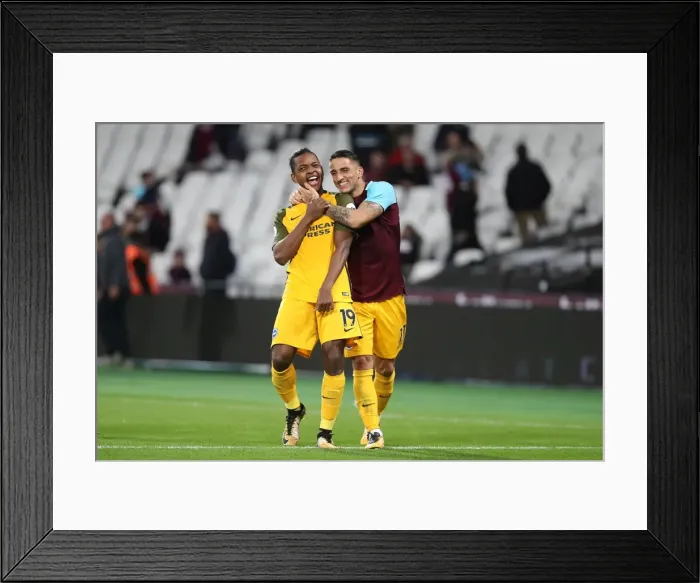 Framed Print : Brighton and Hove Albion's Izquierdo and Knockaert Celebrate Premier League Victory Over West Ham United (20OCT17)