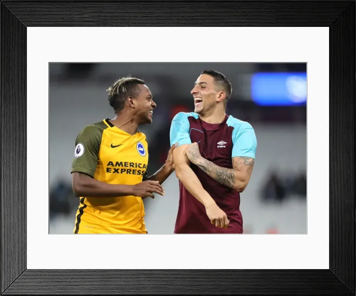 Framed Print : Brighton and Hove Albion: Izquierdo and Knockaert Celebrate Premier League Victory Over West Ham United