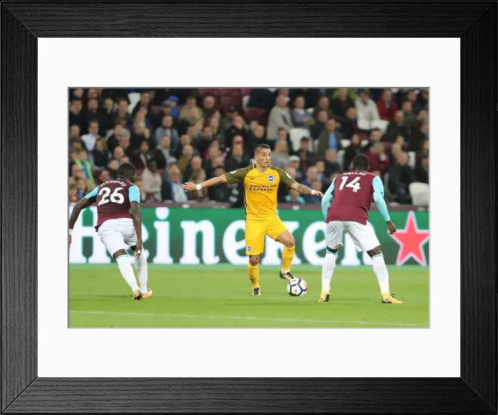 Framed Print : Brighton's Knockaert Tangles with Masuaku and Obiang in Intense West Ham Clash (20OCT17) Framed Print : Brighton's Knockaert Tangles with Masuaku and Obiang in Intense West Ham Clash (20OCT17)