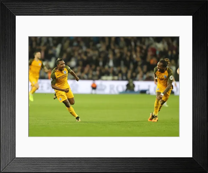 Framed Print : Jose Izquierdo Scores the Second Goal: Brighton and Hove Albion Lead 2-0 against West Ham United (Premier League, 20Oct17)