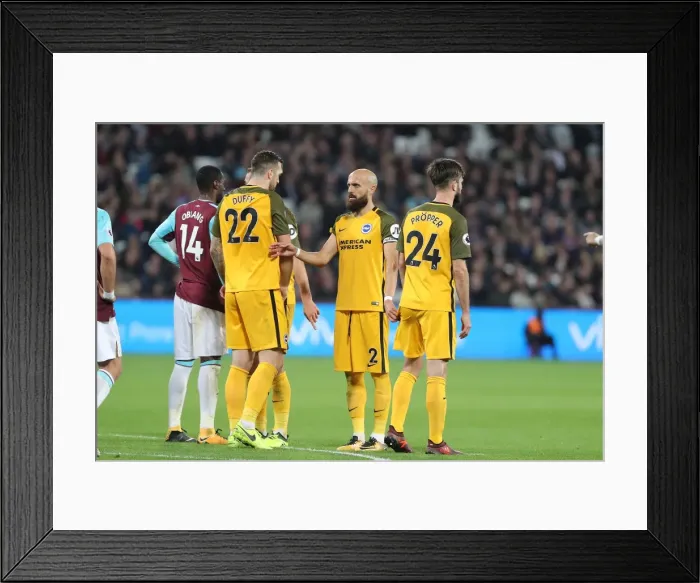 Framed Print : Brighton's Bruno Orders Defensive Wall Against West Ham in Premier League Clash (20OCT17) Framed Print : Brighton's Bruno Orders Defensive Wall Against West Ham in Premier League Clash (20OCT17)
