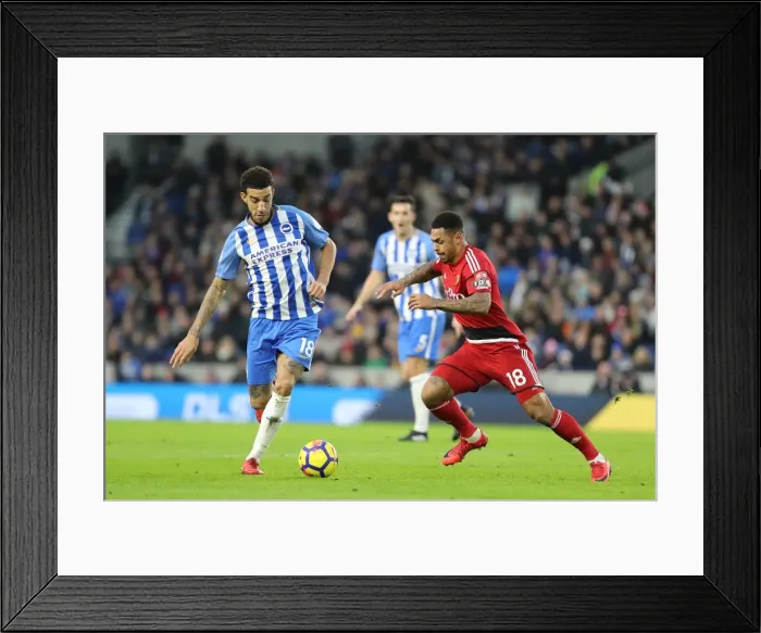 Framed Print : Clash of the Stripes: Goldson vs. Gray - Brighton & Hove Albion vs. Watford (23DEC17) Framed Print : Clash of the Stripes: Goldson vs. Gray - Brighton & Hove Albion vs. Watford (23DEC17)