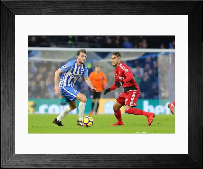 Framed Print : Stephens vs. Pereyra: Intense Midfield Battle at Brighton and Hove Albion vs. Watford (23DEC17) Framed Print : Stephens vs. Pereyra: Intense Midfield Battle at Brighton and Hove Albion vs. Watford (23DEC17)