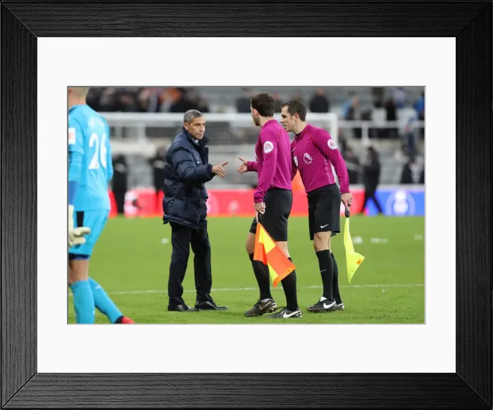Framed Print : Chris Hughton of Brighton and Hove Albion Shakes Hands with Referees after Newcastle United Match (30DEC17) Framed Print : Chris Hughton of Brighton and Hove Albion Shakes Hands with Referees after Newcastle United Match (30DEC17)