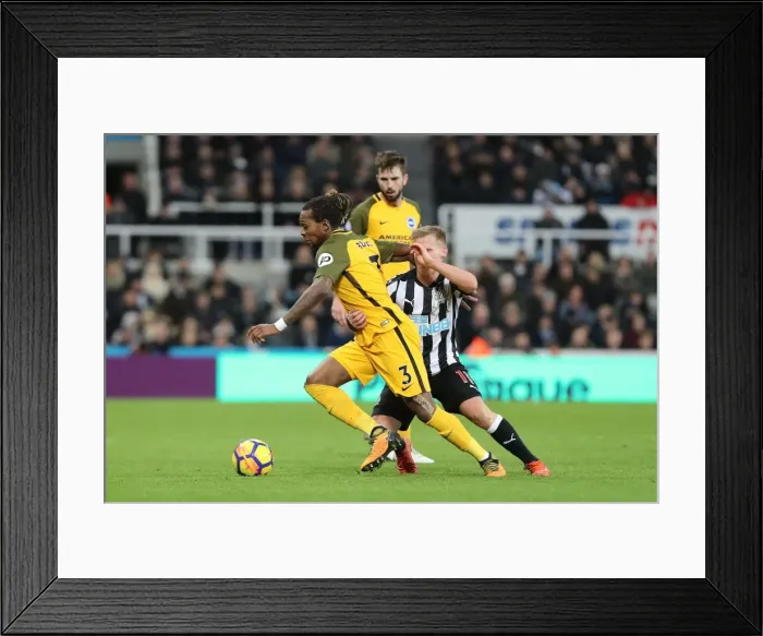 Framed Print : Brighton & Hove Albion's Gaetan Bong Faces Off Against Newcastle United in Premier League Clash (30DEC17)