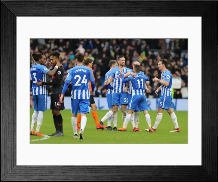 Framed Print : Brighton and Hove Albion's Euphoric Celebration at the Final Whistle vs Arsenal (04MAR18) Framed Print : Brighton and Hove Albion's Euphoric Celebration at the Final Whistle vs Arsenal (04MAR18)