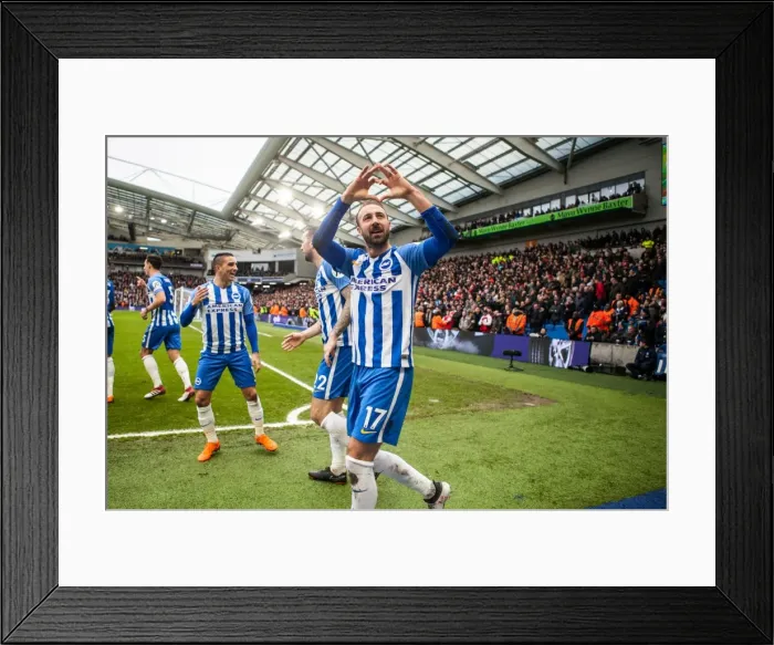 Framed Print : Brighton and Hove Albion's Glenn Murray Scores the Opener Against Arsenal (04MAR18) Framed Print : Brighton and Hove Albion's Glenn Murray Scores the Opener Against Arsenal (04MAR18)