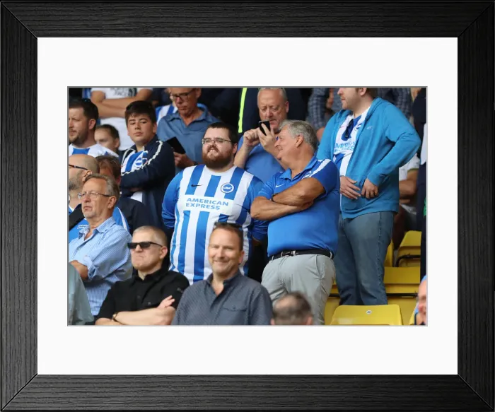 Framed Print : Brighton and Hove Albion Fans in Action at Watford Away Game, Premier League 2018 (11AUG18) Framed Print : Brighton and Hove Albion Fans in Action at Watford Away Game, Premier League 2018 (11AUG18)
