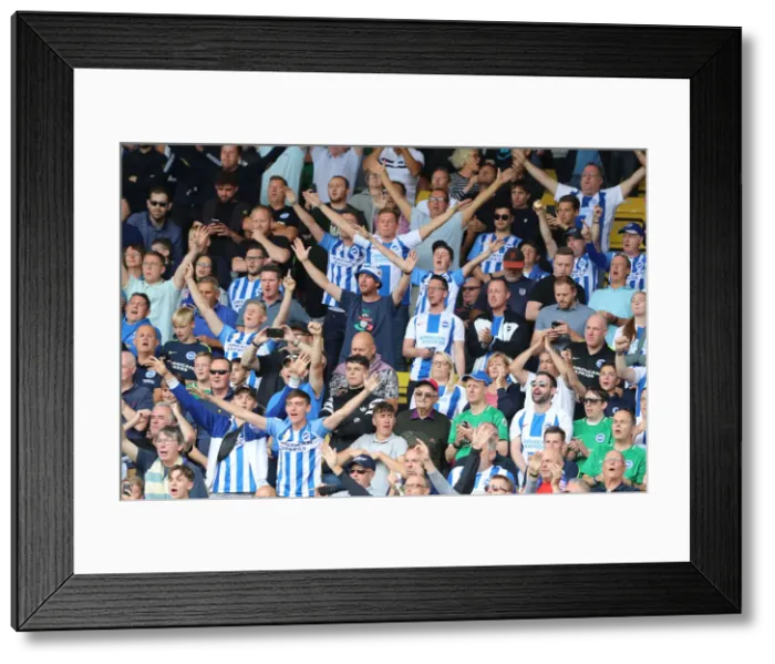 Framed Print : Passionate Albion Fans at Vicarage Road: Watford vs. Brighton and Hove Albion (11AUG18)