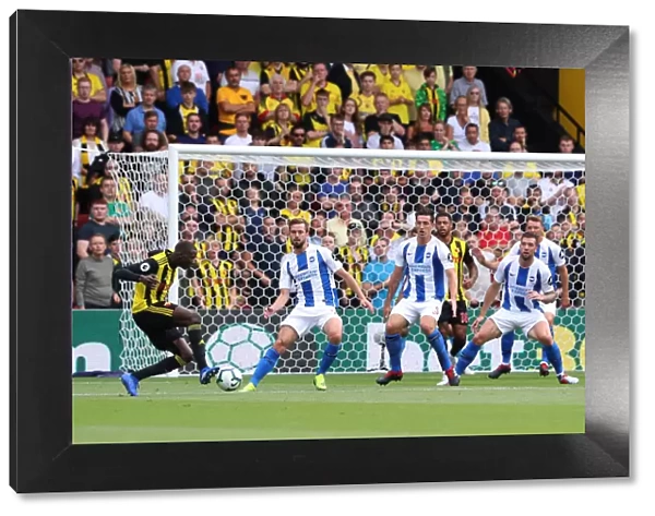 Three Seasiders Guarding the Goal: Propper, Dunk, and Duffy Block Doucoure's Cross (Watford Away 11AUG18)